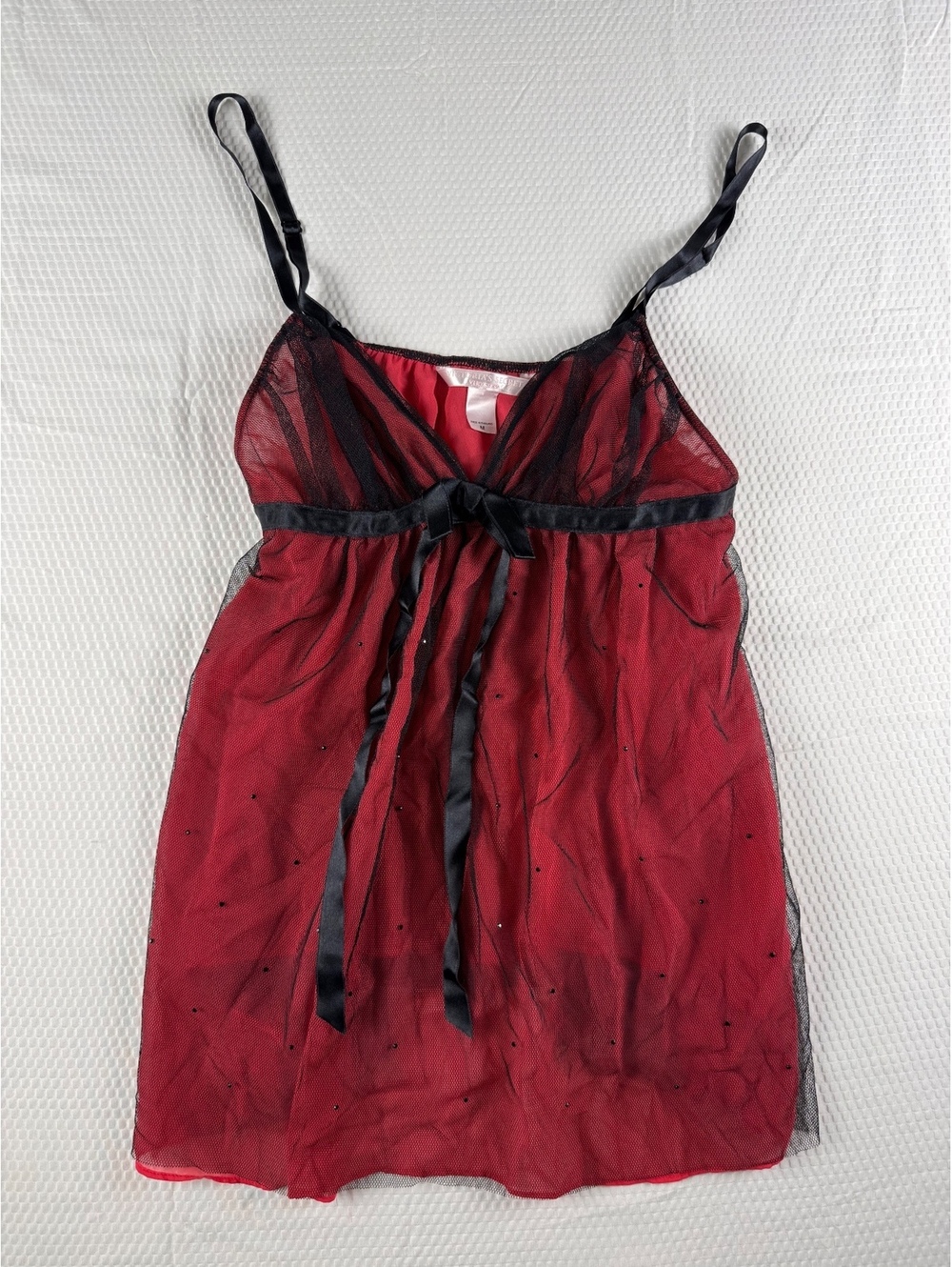 Victoria’s Secret Very Sexy Red Black Mesh Babydoll Lingerie M Y2K - Picture 1 of 4